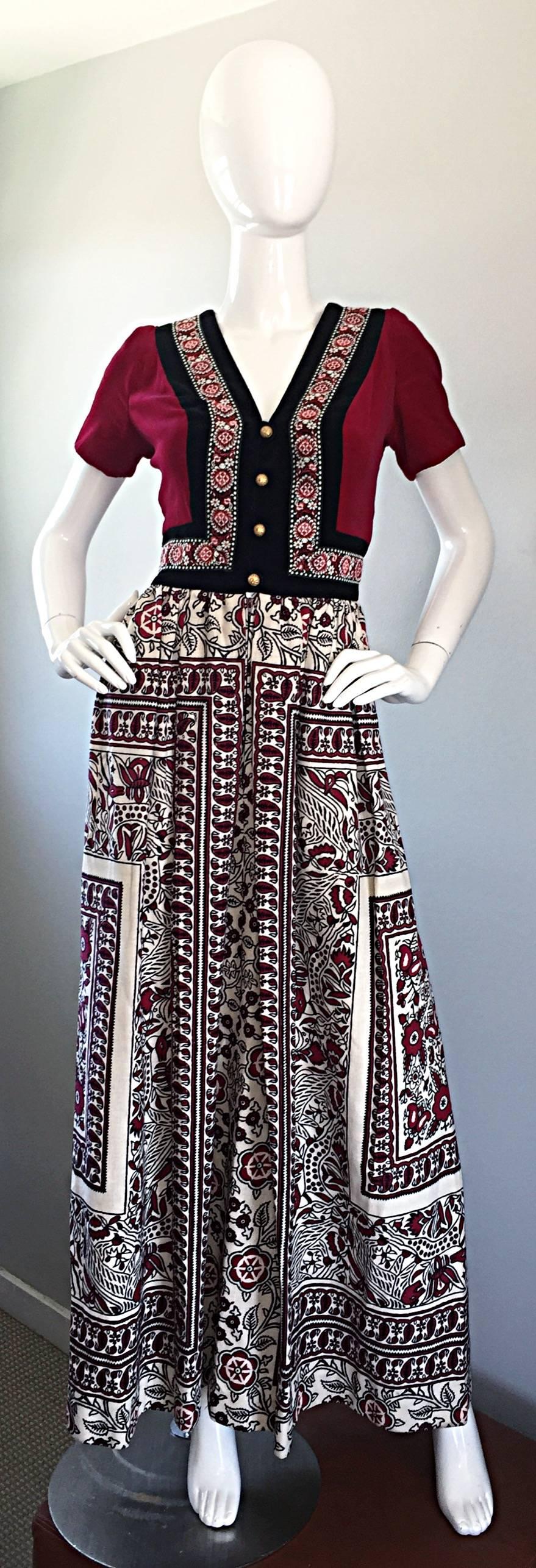 Rare 1970s Jay Morley for Fern Violette Velvet + Cotton Ethnic Tribal Boho Dress 4