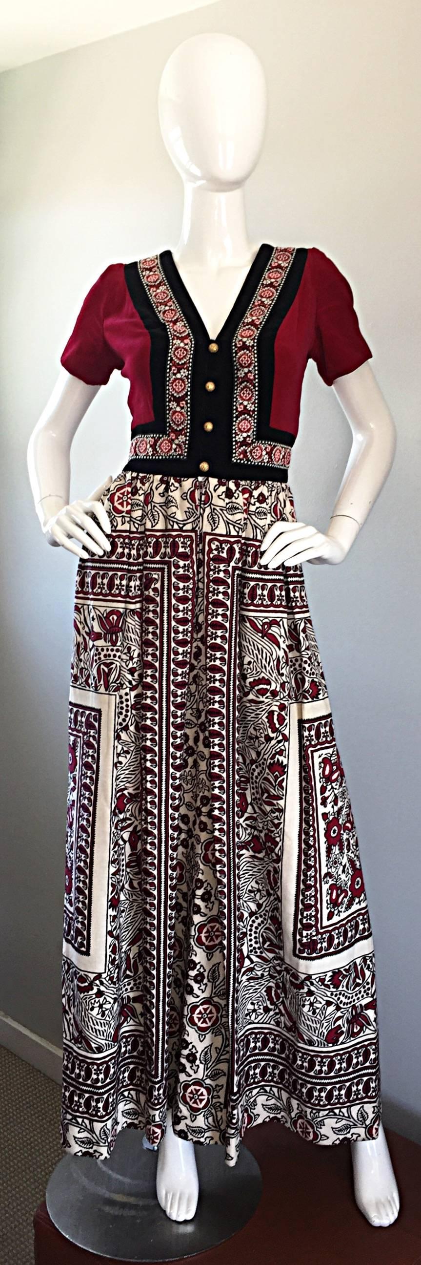 Extremely rare vintage early 70s late 1960s / 60s JAY MORLEY for FERN VIOLETTE bohemian / boho maxi dress! Jay Morley was a well established designer for MGM Studios back int he day. He had a very successful sought-after limited run as a fashion