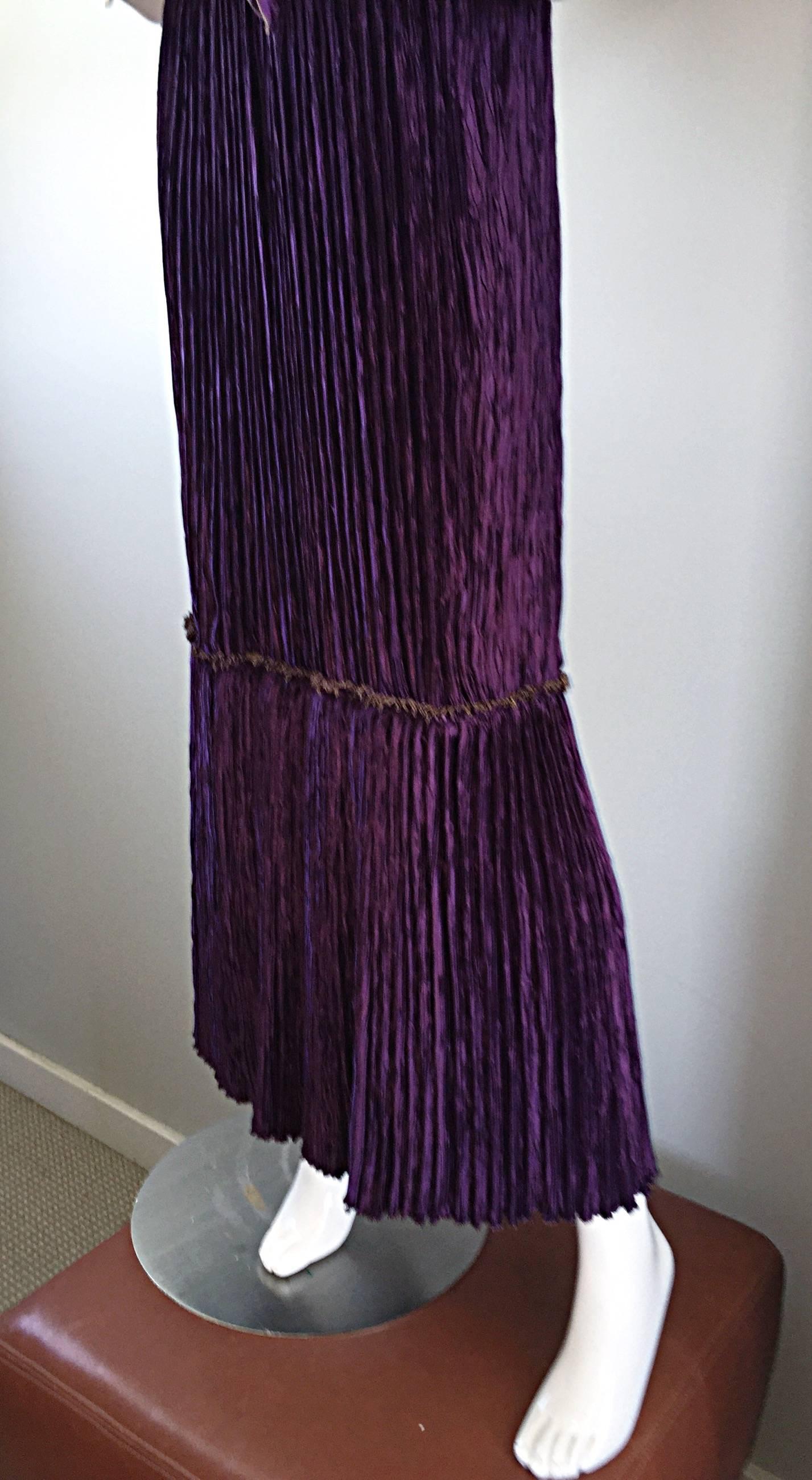 Mary McFadden Couture for Bonwit Teller 80s Purple Fortuny Pleated Ruffle Dress 2