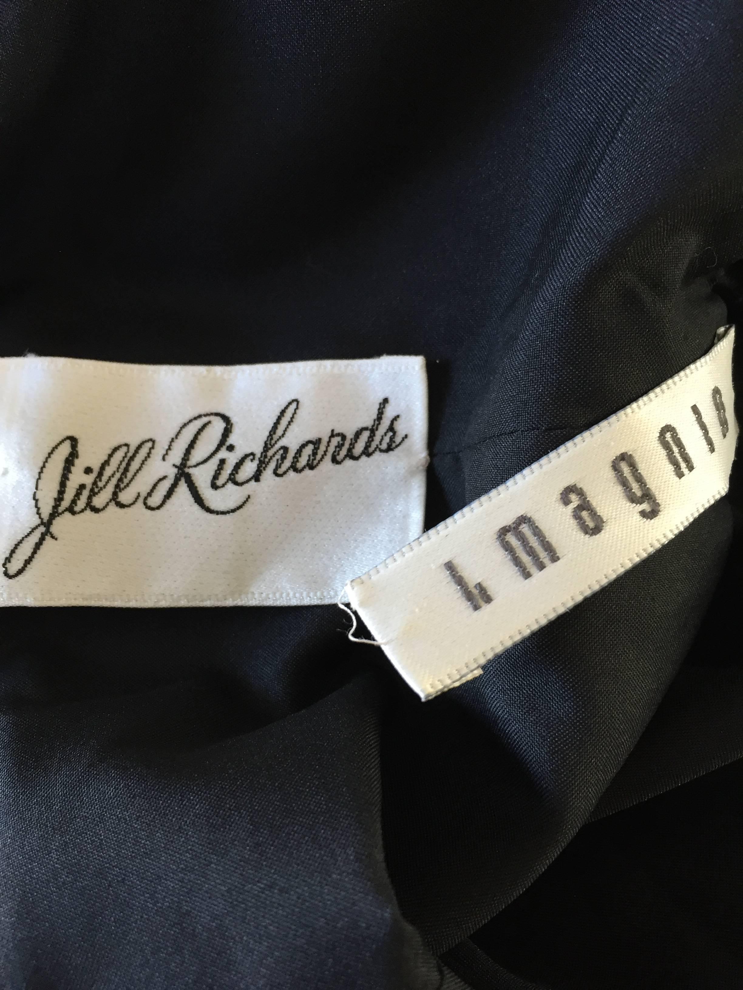 Jill Richards for I. Magnin Black Silk Plisse One Shoulder Rhinestone Gown Dress For Sale 6