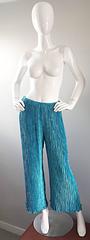 Vintage Mary McFadden Couture Turquoise Blue Silk Fortuny Pleated Palazzo Pants
