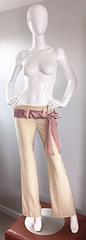 1990s Chloe by Stella McCartney Khaki Beige Wide Leg Pink Belted Low Rise Pants