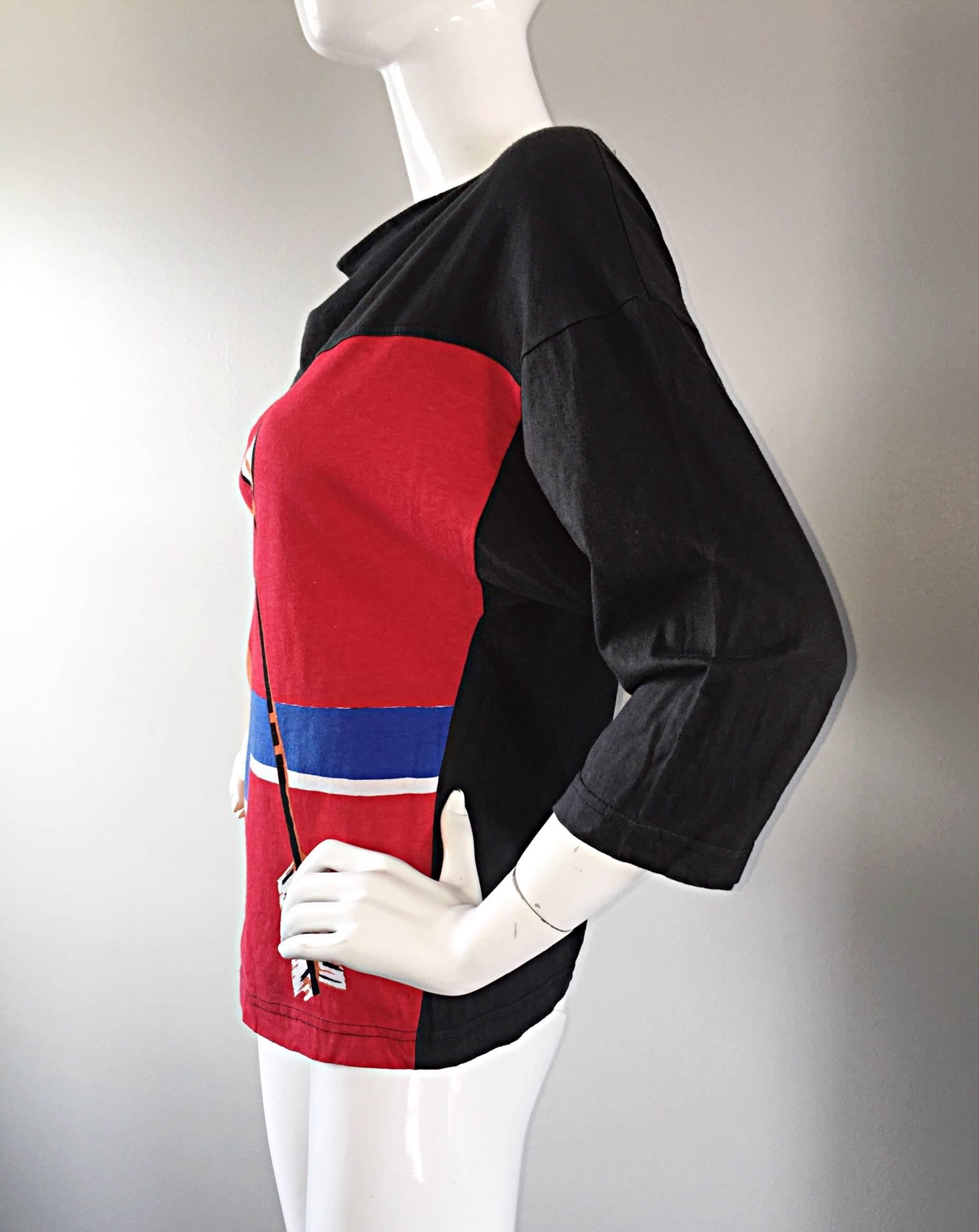 Vintage Michaele Vollbracht ' Bow & Arrow ' Op - Art Rare Color Block Top Blouse In Excellent Condition For Sale In San Diego, CA