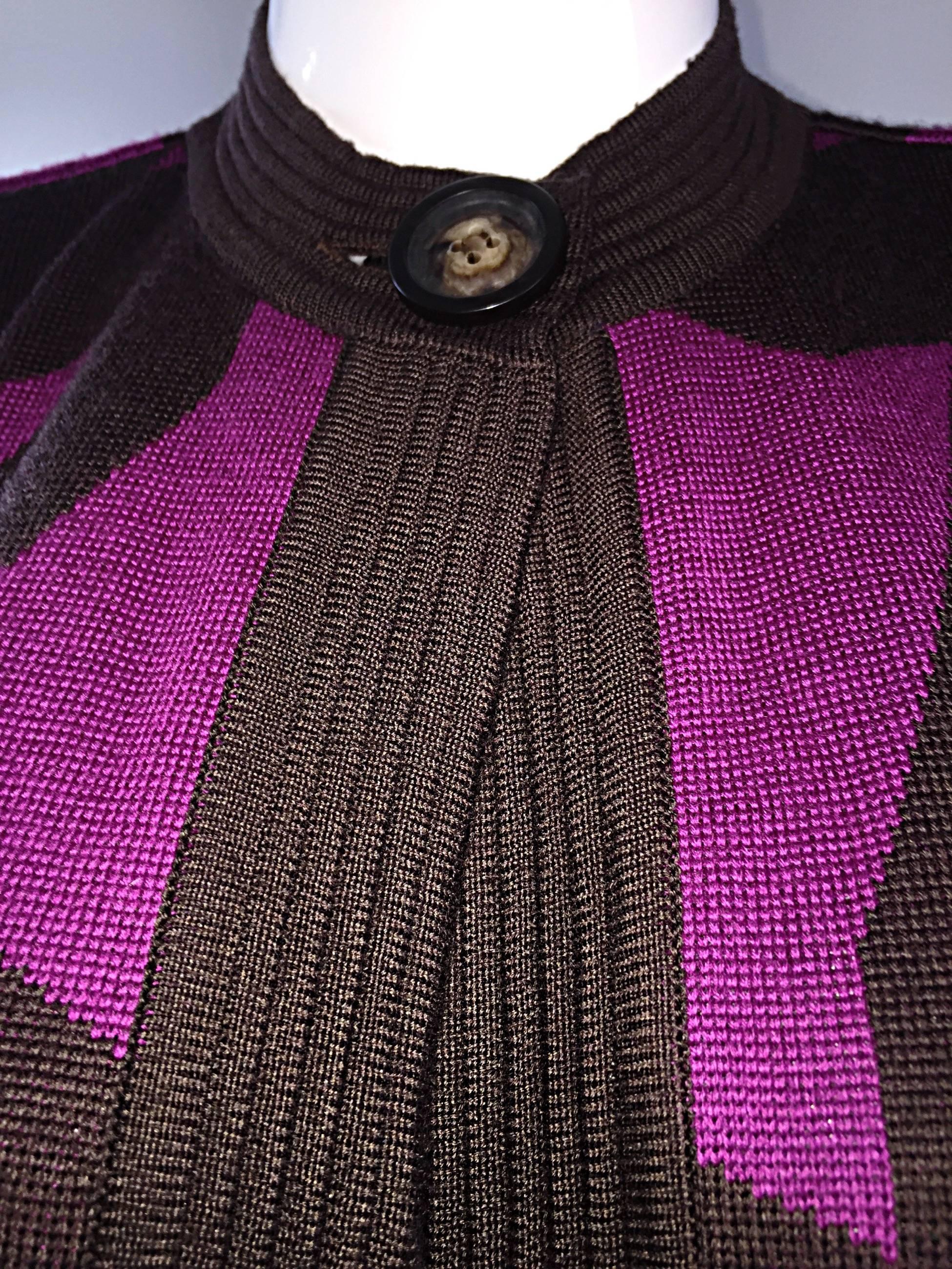 Pink Vintage Benard Holtzmah for Harve Benard Fuchsia Brown Swiggle Cardigan Sweater For Sale