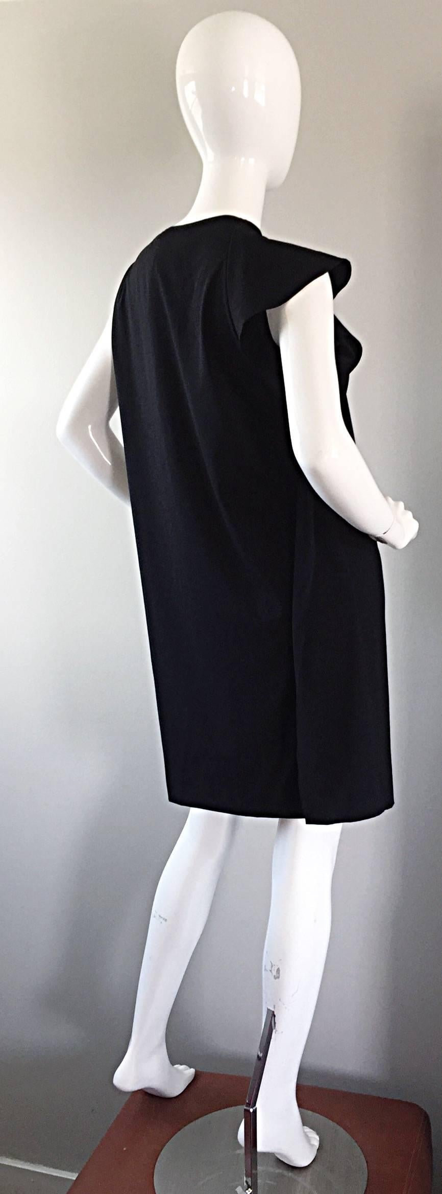 1990s Jil Sander Minimalist Black Deconstructed Asymmetrical Draped Dress 90s For Sale 1