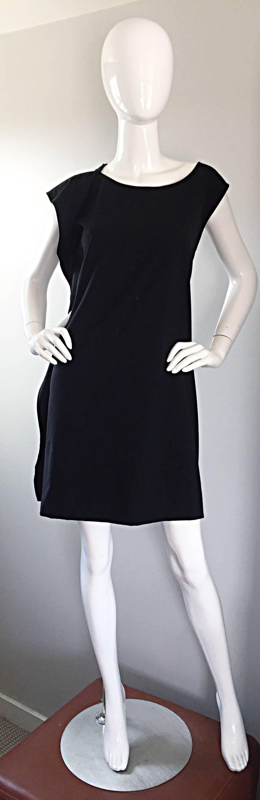 1990s Jil Sander Minimalist Black Deconstructed Asymmetrical Draped Dress 90s For Sale 2