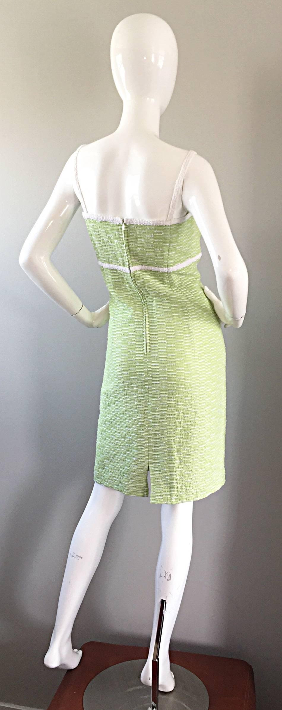 Escada Margaretha Ley Late 1990s Light Green White Boucle Size 452 12 - 14 Dress For Sale 1