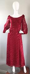 Vintage Liancarlo Couture Crimson Red Silk Zebra Print Dress w/ Bishop Sleeves