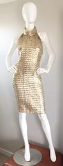 Incredible 1960s Joseph Magnin Gold Sequin Vintage 60s Open Back Wiggle Dress