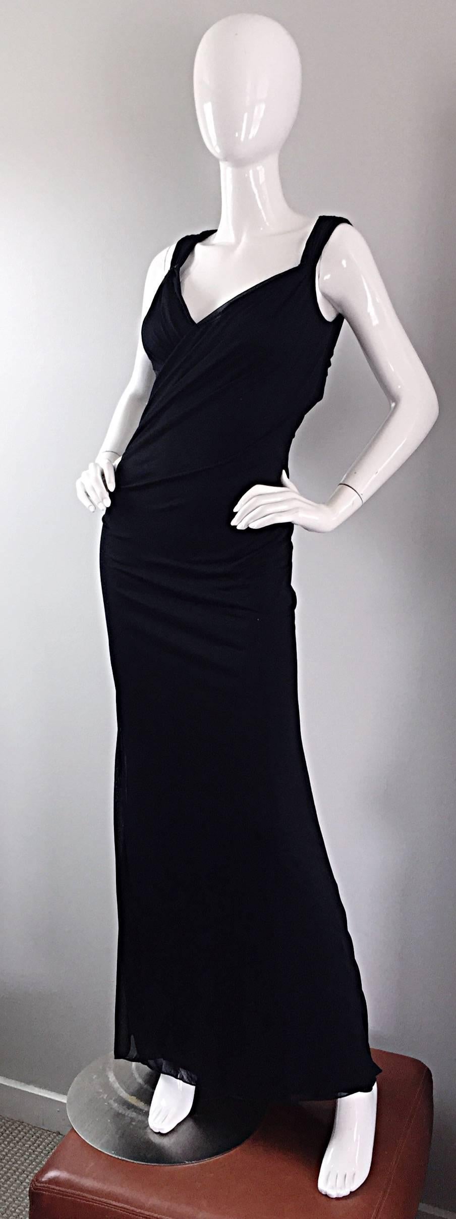 Richard Tyler Couture Vintage Black Jersey Beaded Cut - Out Back Sexy Gown Dress 4