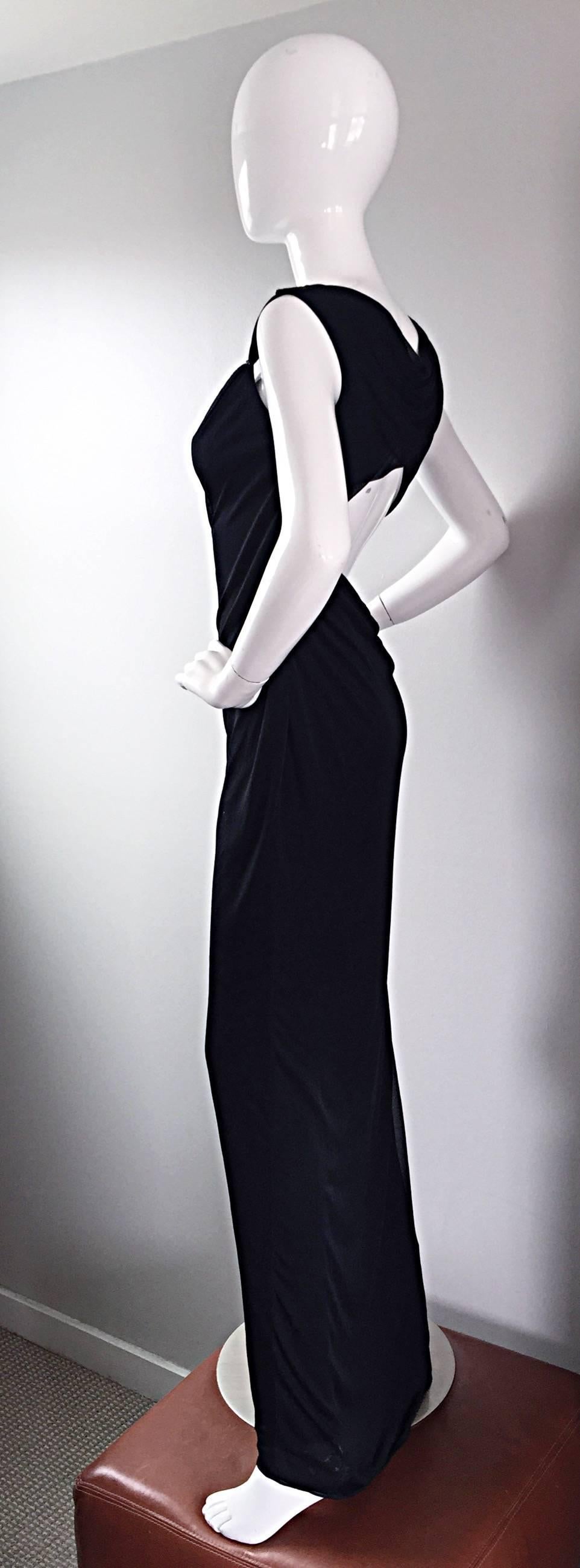 Richard Tyler Couture Vintage Black Jersey Beaded Cut - Out Back Sexy Gown Dress In Excellent Condition In San Diego, CA
