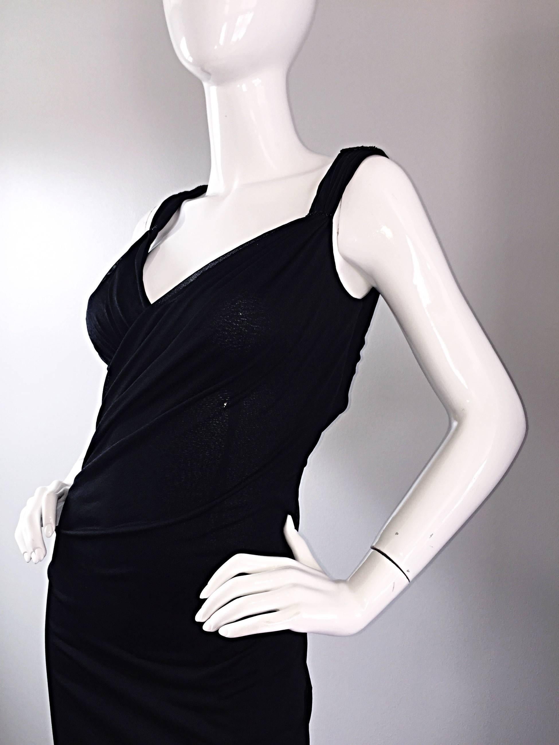Richard Tyler Couture Vintage Black Jersey Beaded Cut - Out Back Sexy Gown Dress 1
