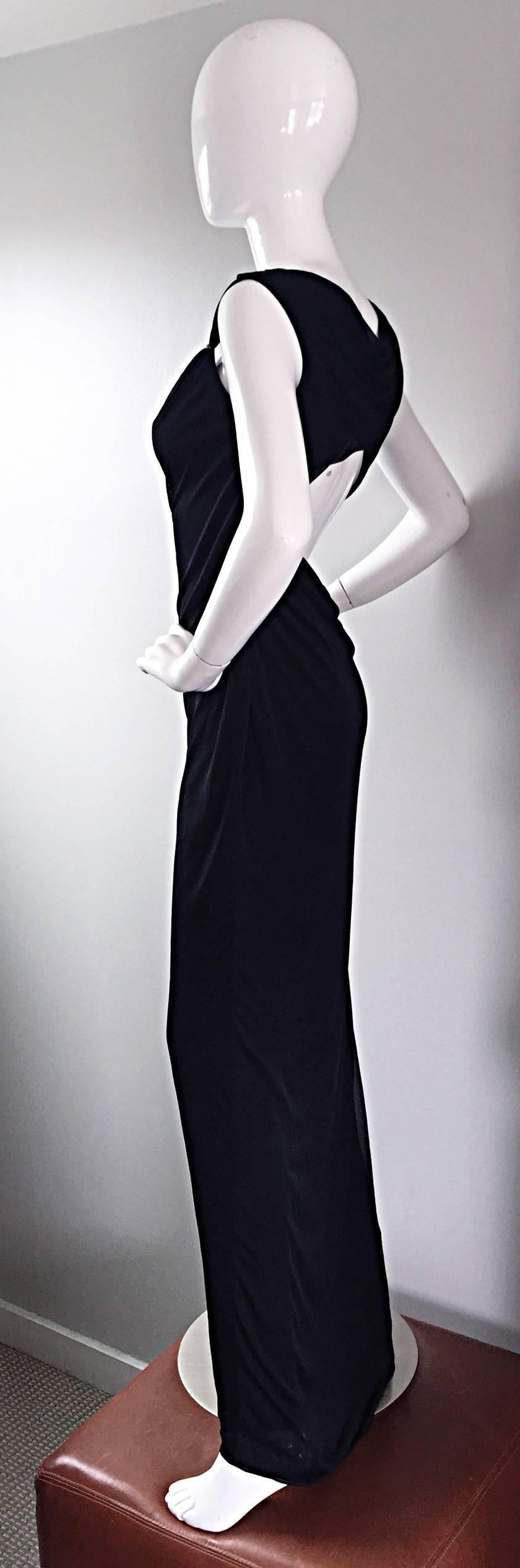 Richard Tyler Couture Vintage Black Jersey Beaded Cut - Out Back Sexy Gown Dress 3