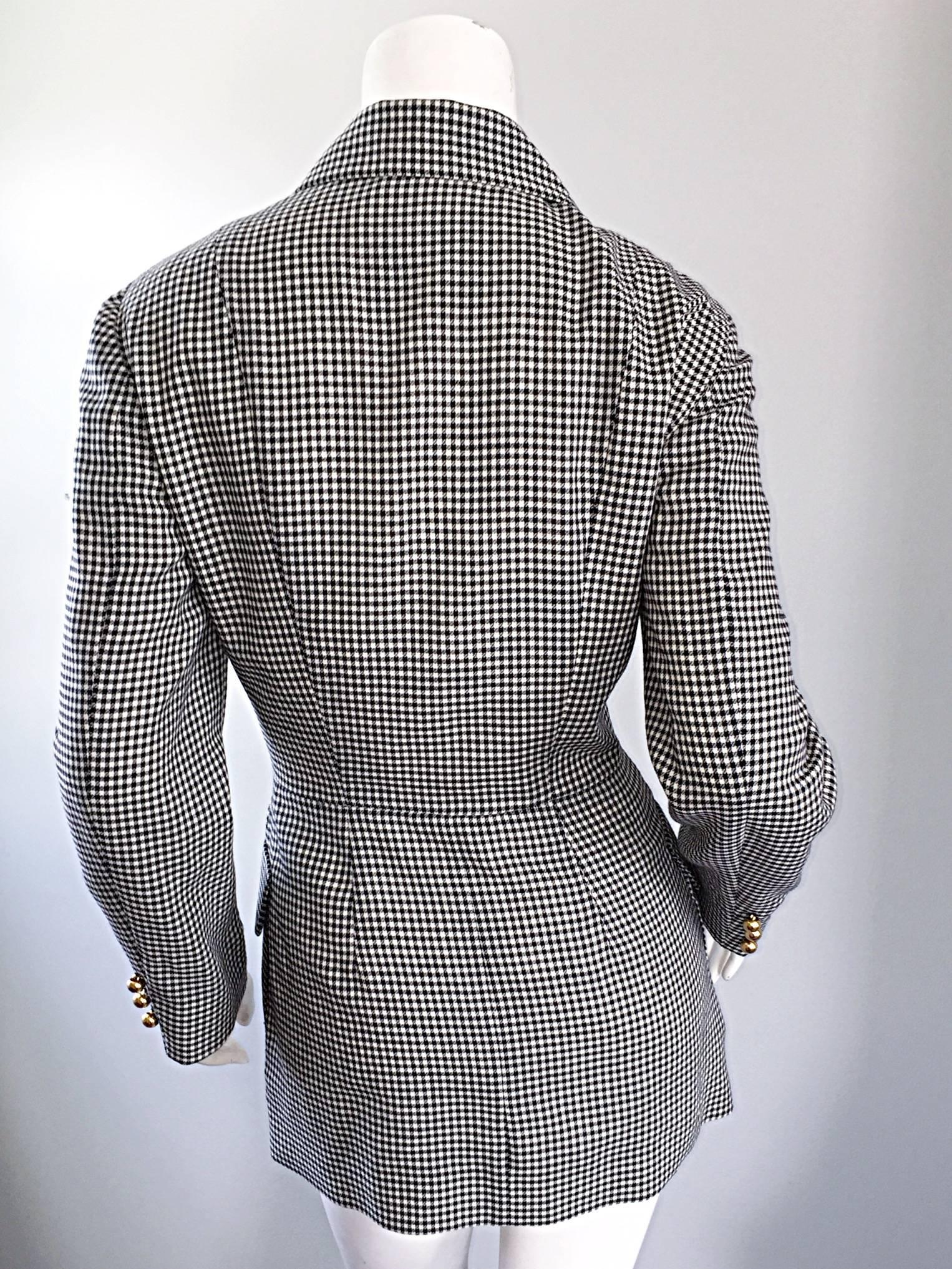 Moschino ' Cheap & Chic ' 1990s Black + White Houndstooth Military Safari Blazer 1