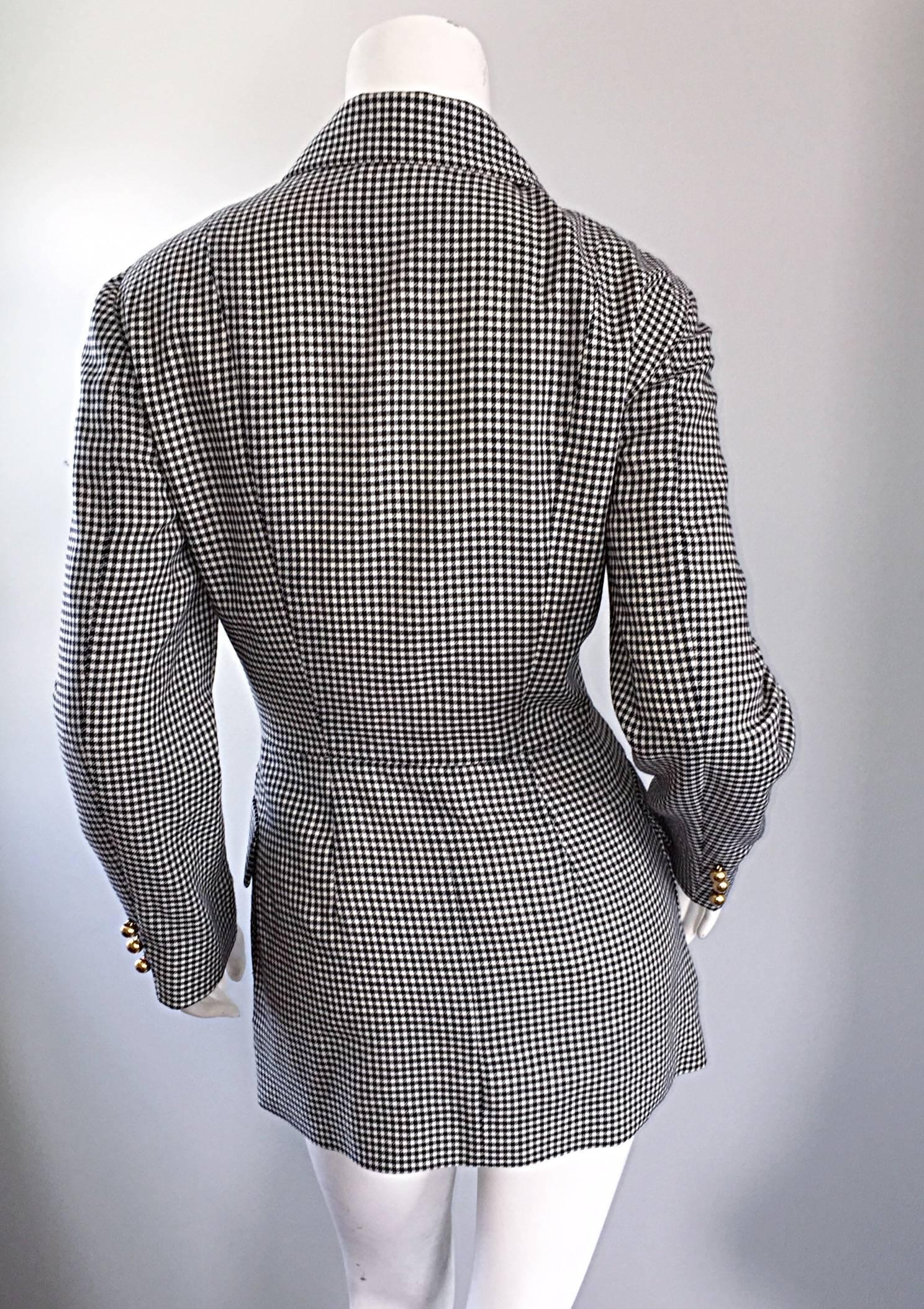 Moschino ' Cheap & Chic ' 1990s Black + White Houndstooth Military Safari Blazer 4