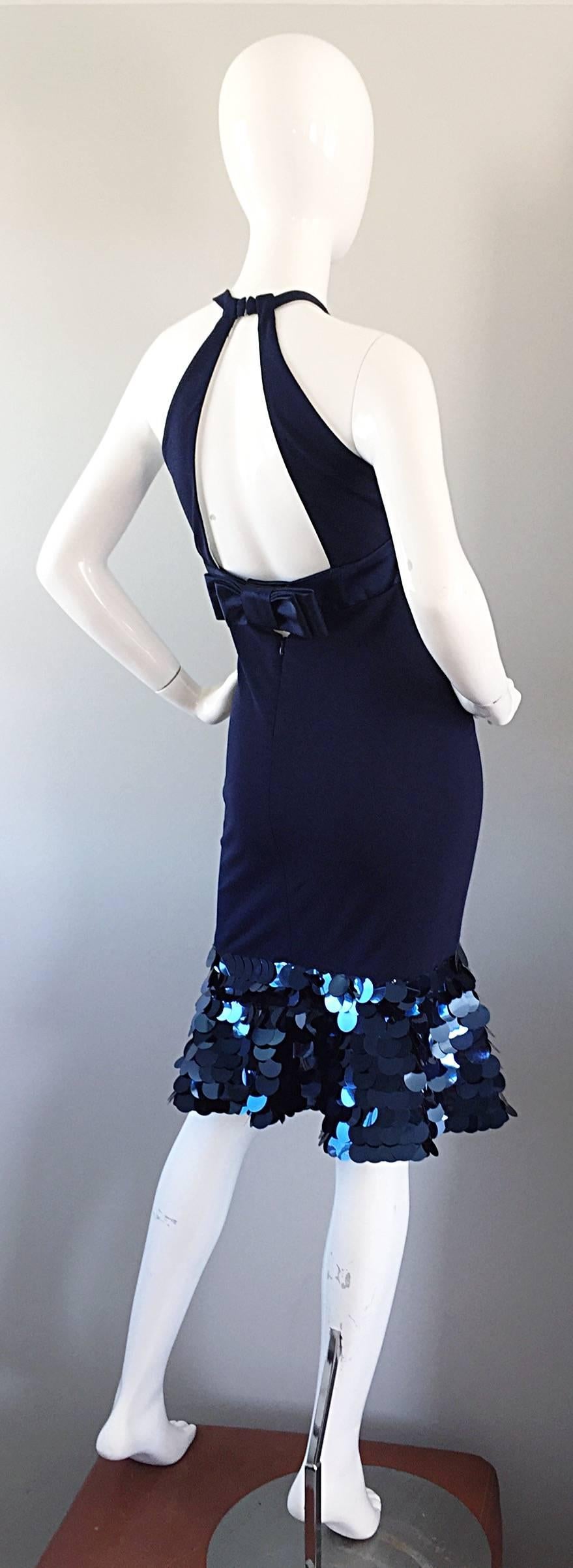 CD Greene Couture 2000s Navy Blue Silk Jersey Paillette Mermaid Dress For Sale 2