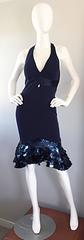 CD Greene Couture 2000s Navy Blue Silk Jersey Paillette Mermaid Dress