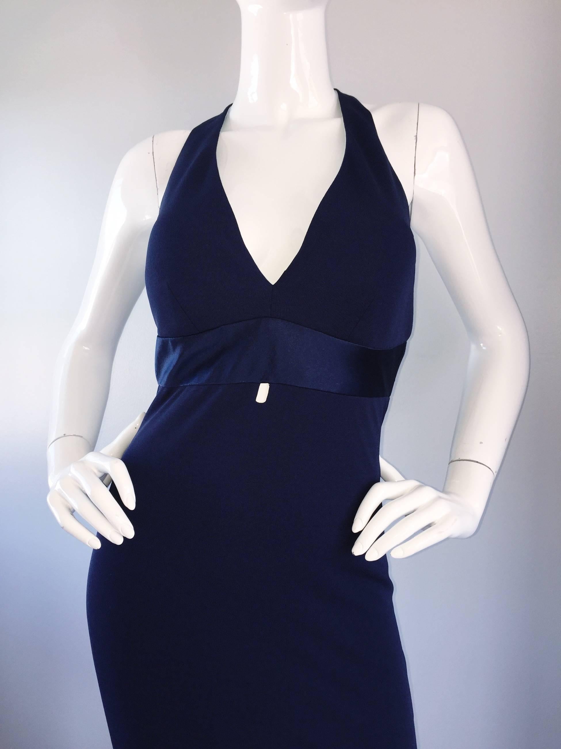 CD Greene Couture 2000s Navy Blue Silk Jersey Paillette Mermaid Dress For Sale 1