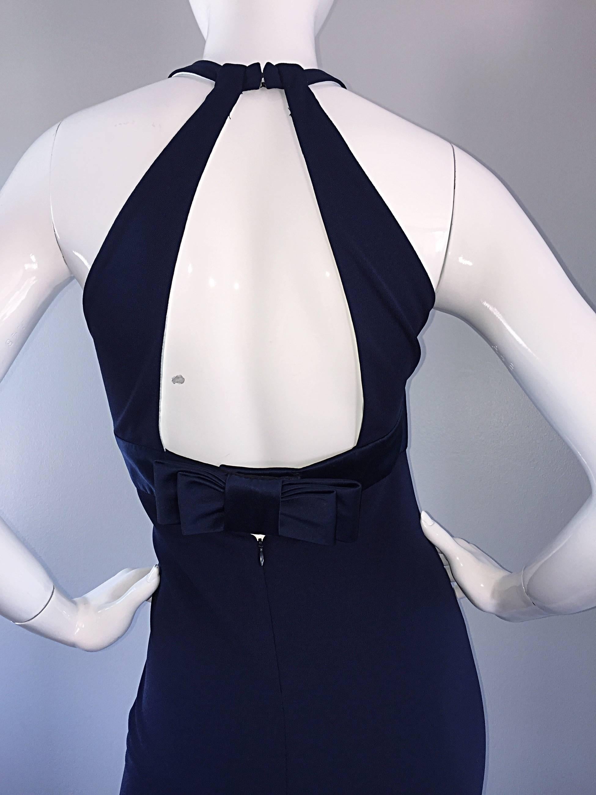 CD Greene Couture 2000s Navy Blue Silk Jersey Paillette Mermaid Dress In Excellent Condition For Sale In San Diego, CA