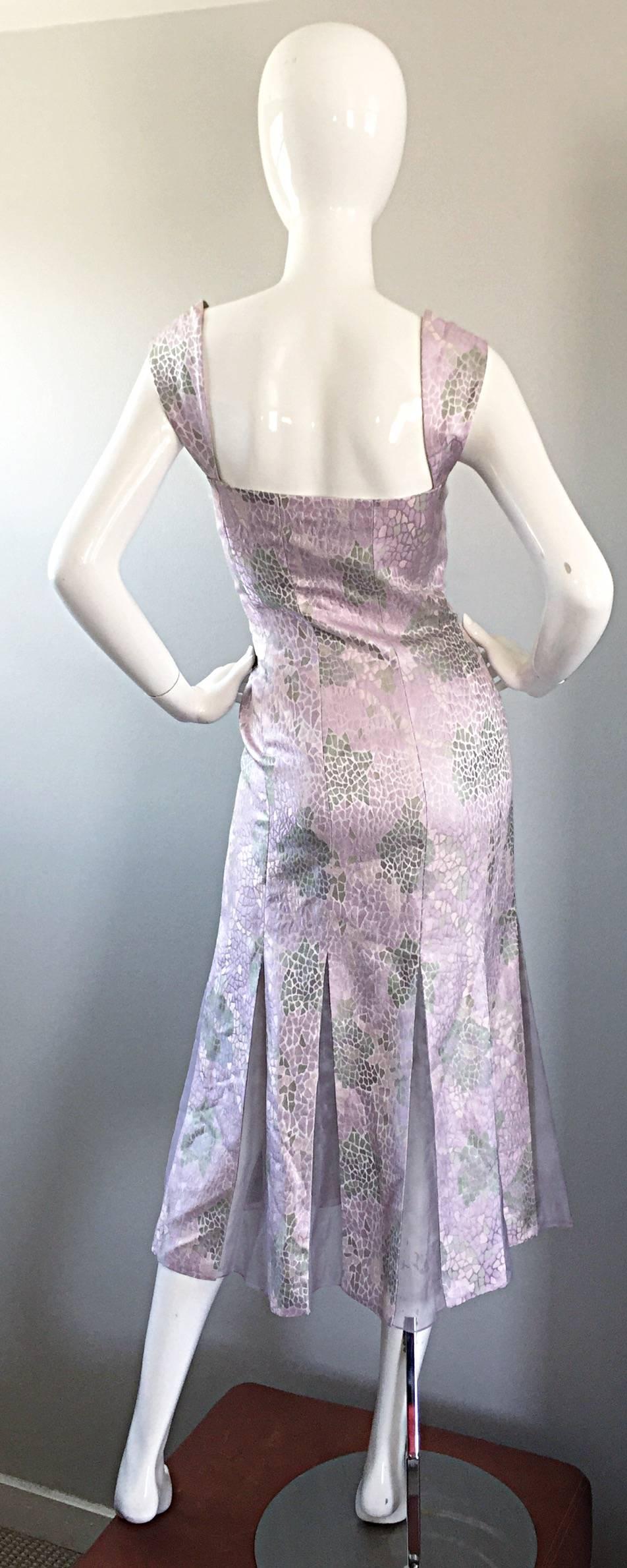 Lily Samii Alligator Reptile Print Pink + Purple + Grey Silk Carwash Hem Dress In Excellent Condition For Sale In San Diego, CA