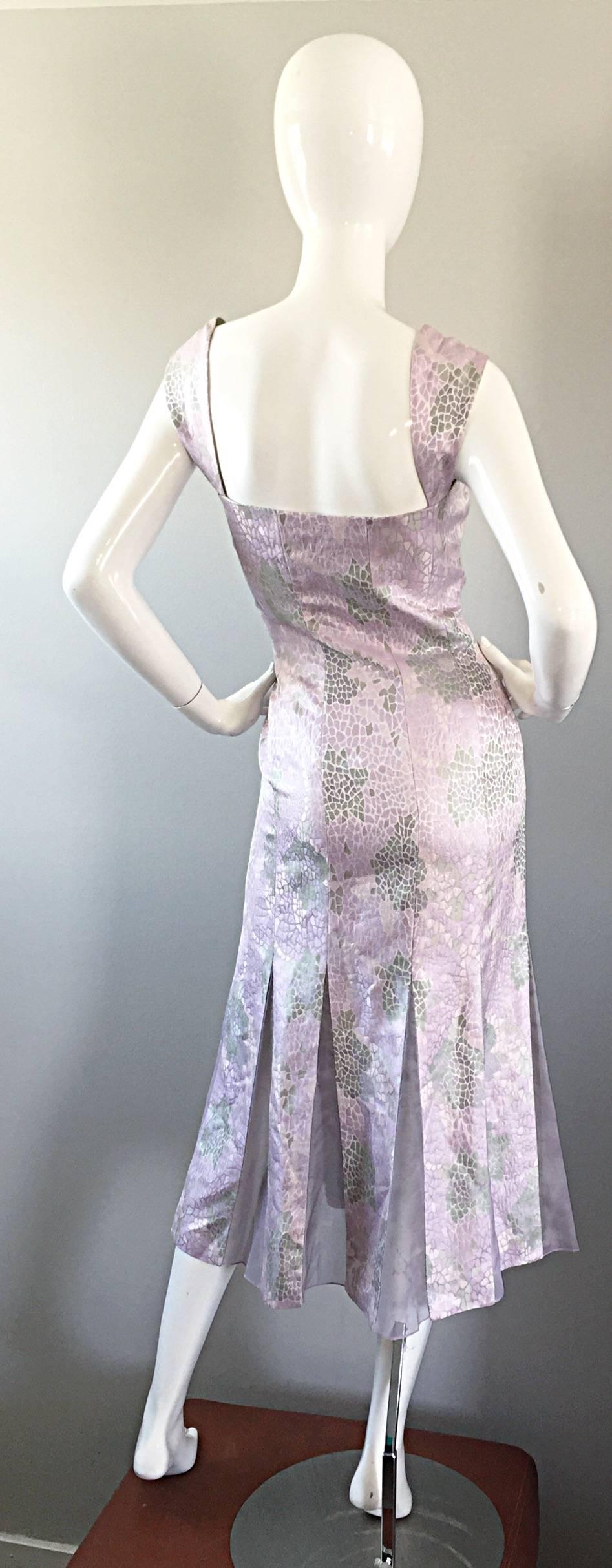 Lily Samii Alligator Reptile Print Pink + Purple + Grey Silk Carwash Hem Dress 1