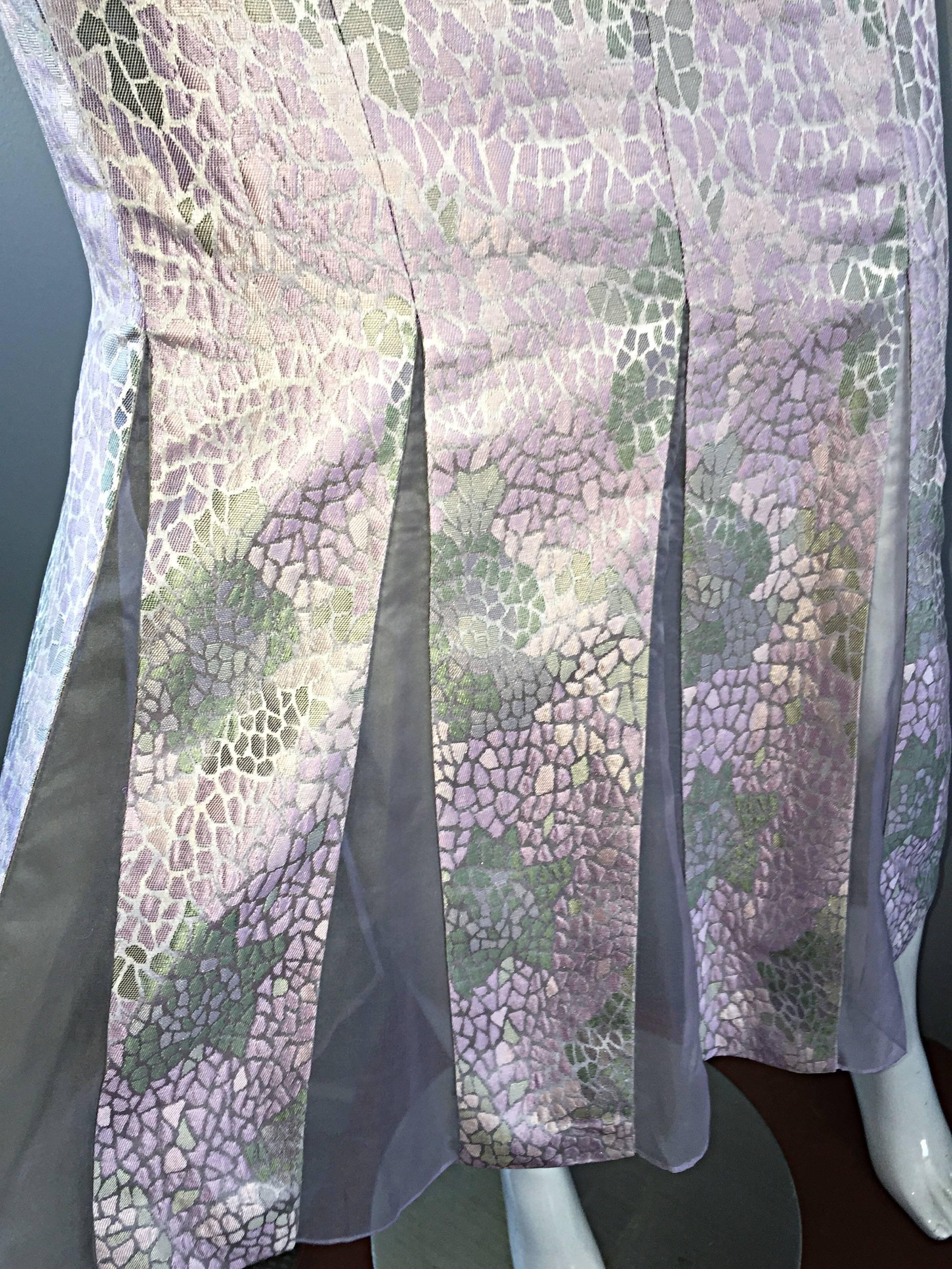 Gray Lily Samii Alligator Reptile Print Pink + Purple + Grey Silk Carwash Hem Dress For Sale