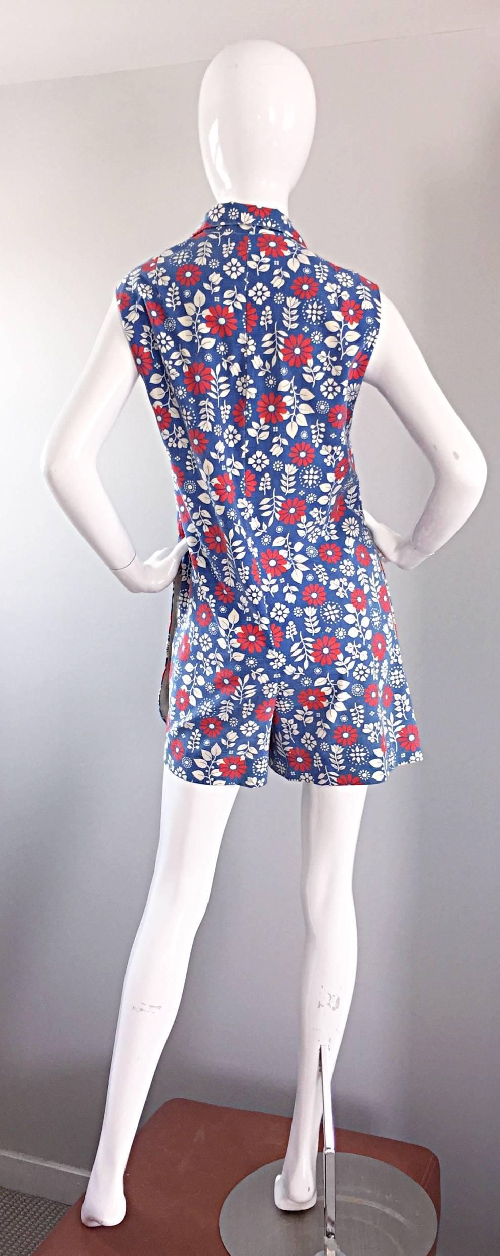 Seltene 1960er Abercrombie & Fitch Strampler Jumpsuit mit Skort Rot Weiß & Blau im Angebot 1