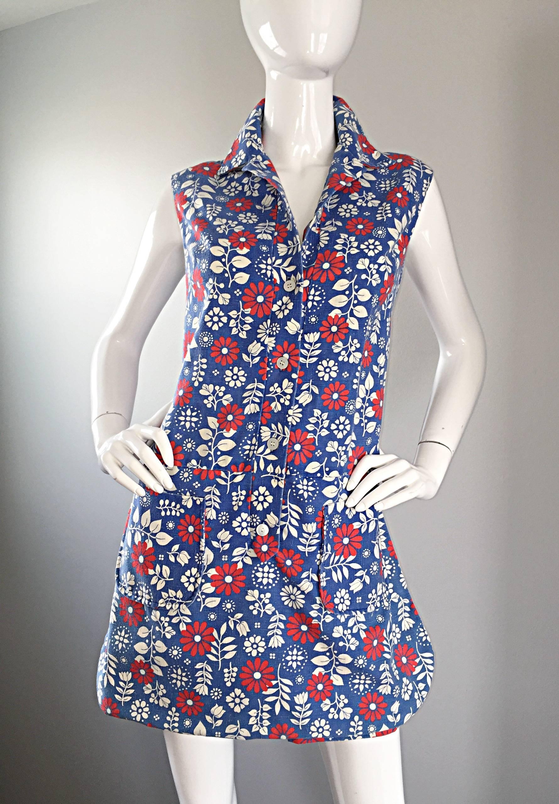 Rare 1960s Abercrombie & Fitch Romper Jumpsuit with Skort Red White & Blue For Sale 1
