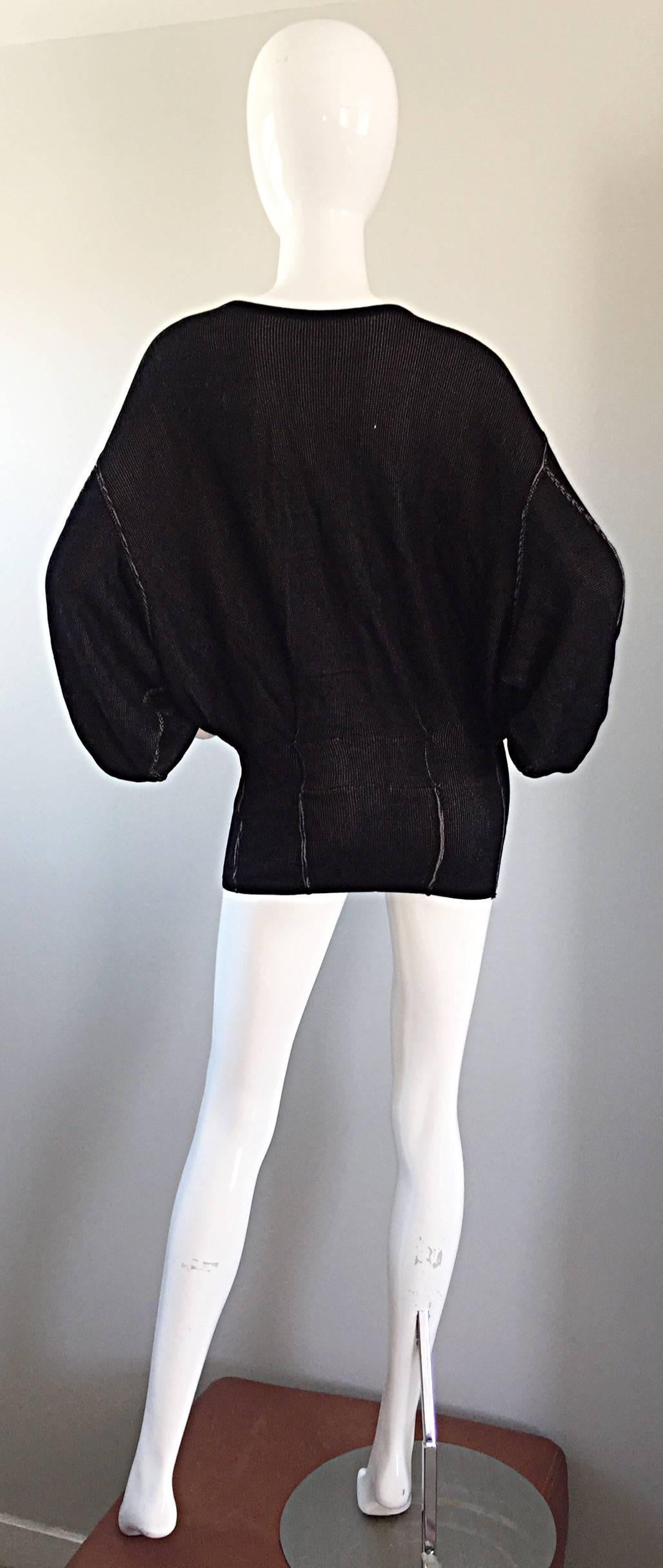 Women's or Men's 1980s Azzedine Alaia Black Dolman Sleeve Vintage 80s Mini Dress or Sweater For Sale