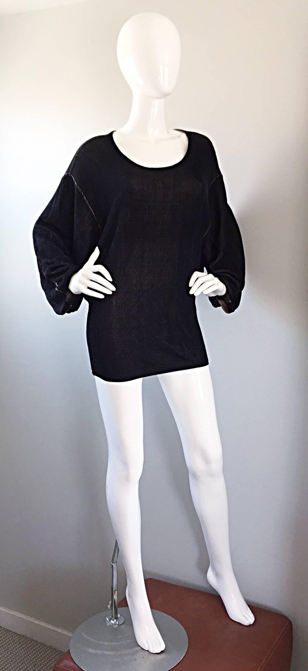 1980s Azzedine Alaia Black Dolman Sleeve Vintage 80s Mini Dress or Sweater For Sale 3