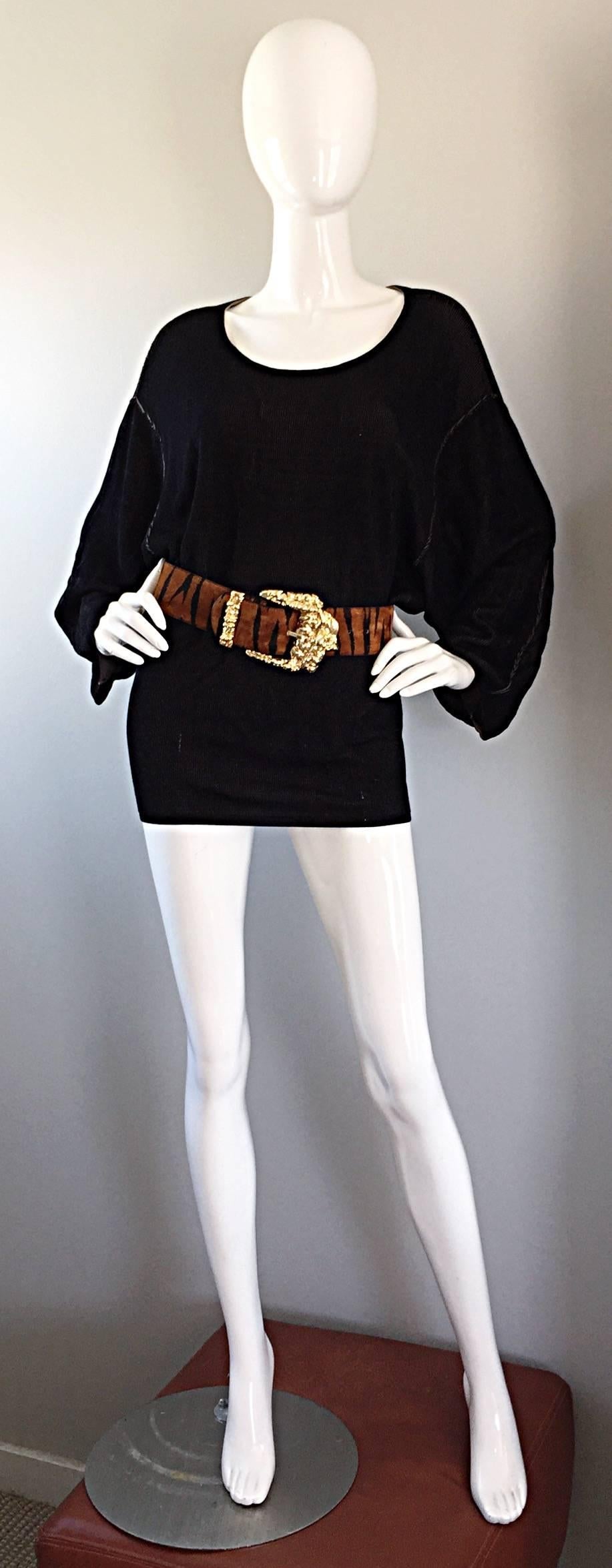 1980s Azzedine Alaia Black Dolman Sleeve Vintage 80s Mini Dress or Sweater For Sale 1
