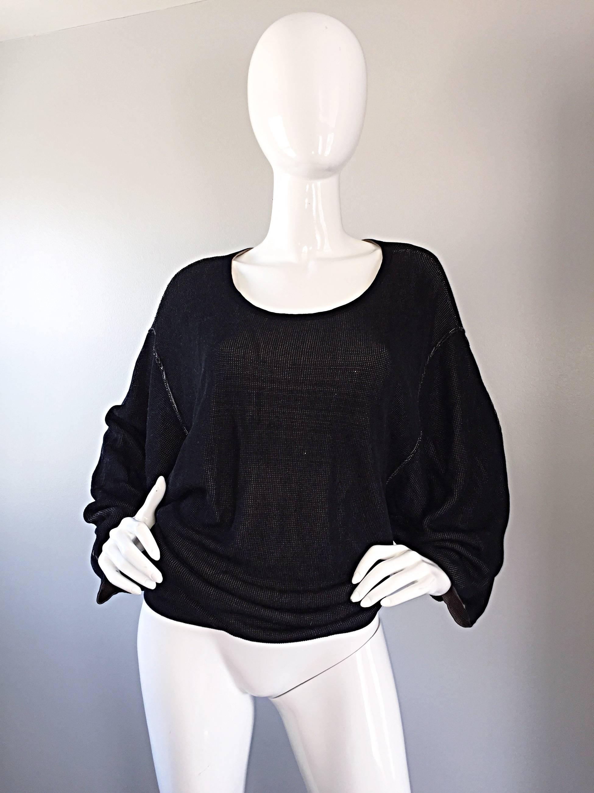 1980s Azzedine Alaia Black Dolman Sleeve Vintage 80s Mini Dress or Sweater In Excellent Condition For Sale In San Diego, CA