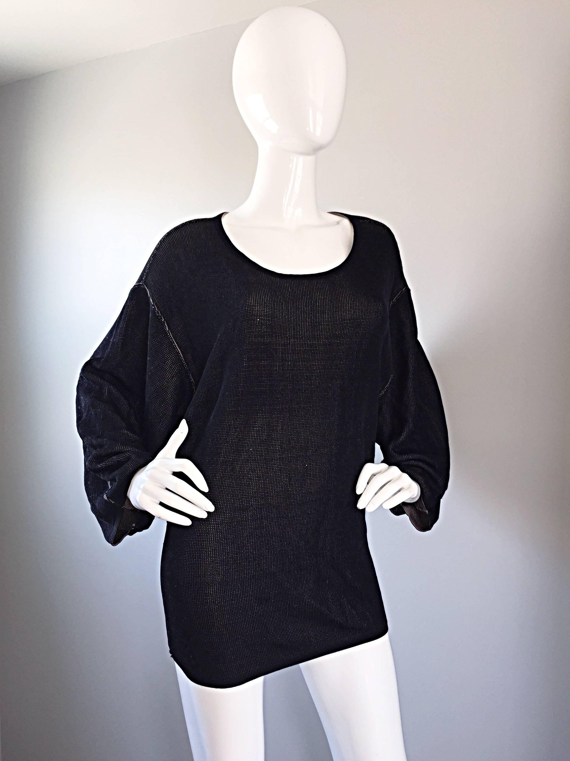 1980s Azzedine Alaia Black Dolman Sleeve Vintage 80s Mini Dress or Sweater For Sale 4