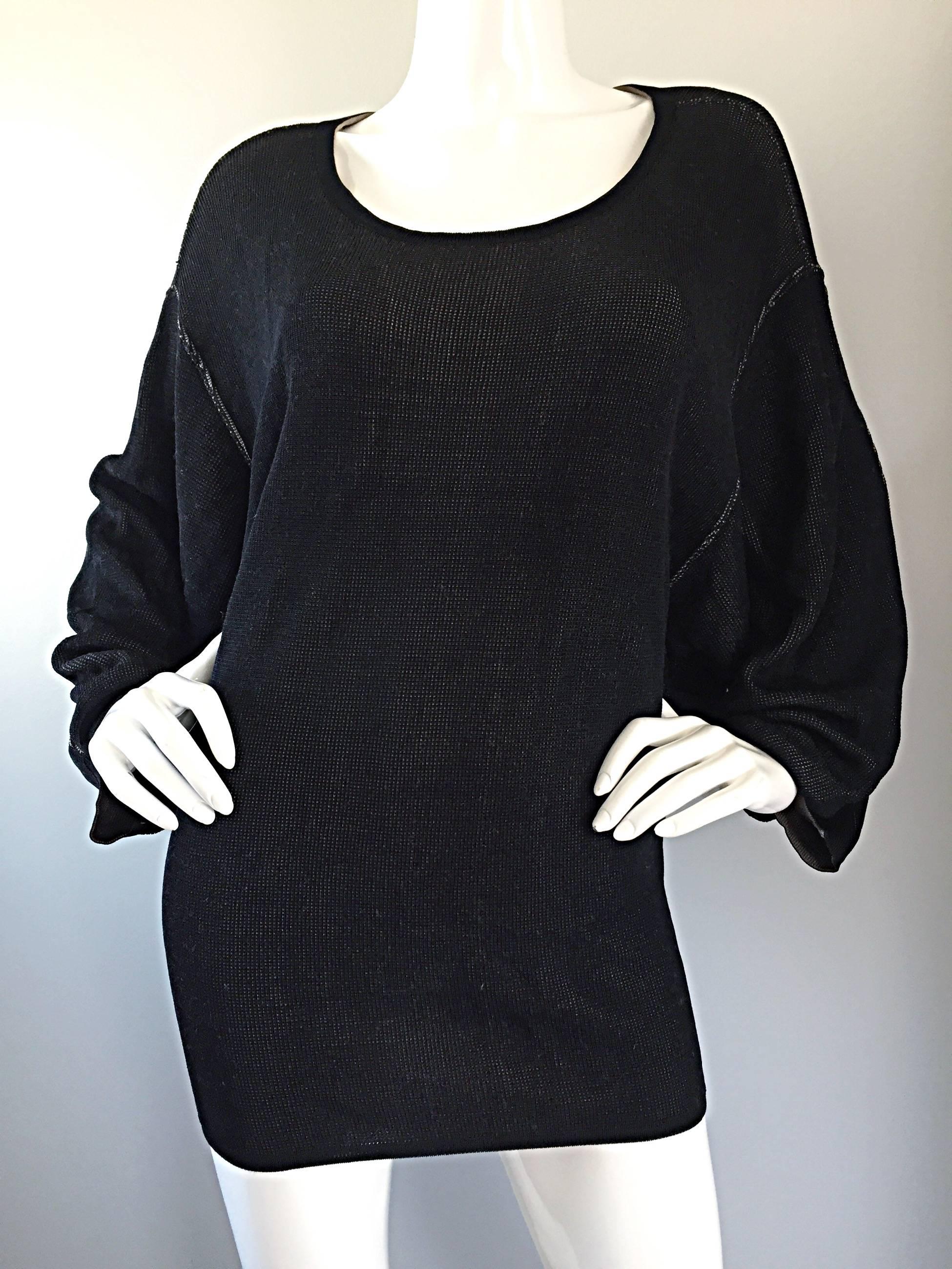 1980s Azzedine Alaia Black Dolman Sleeve Vintage 80s Mini Dress or Sweater For Sale 5