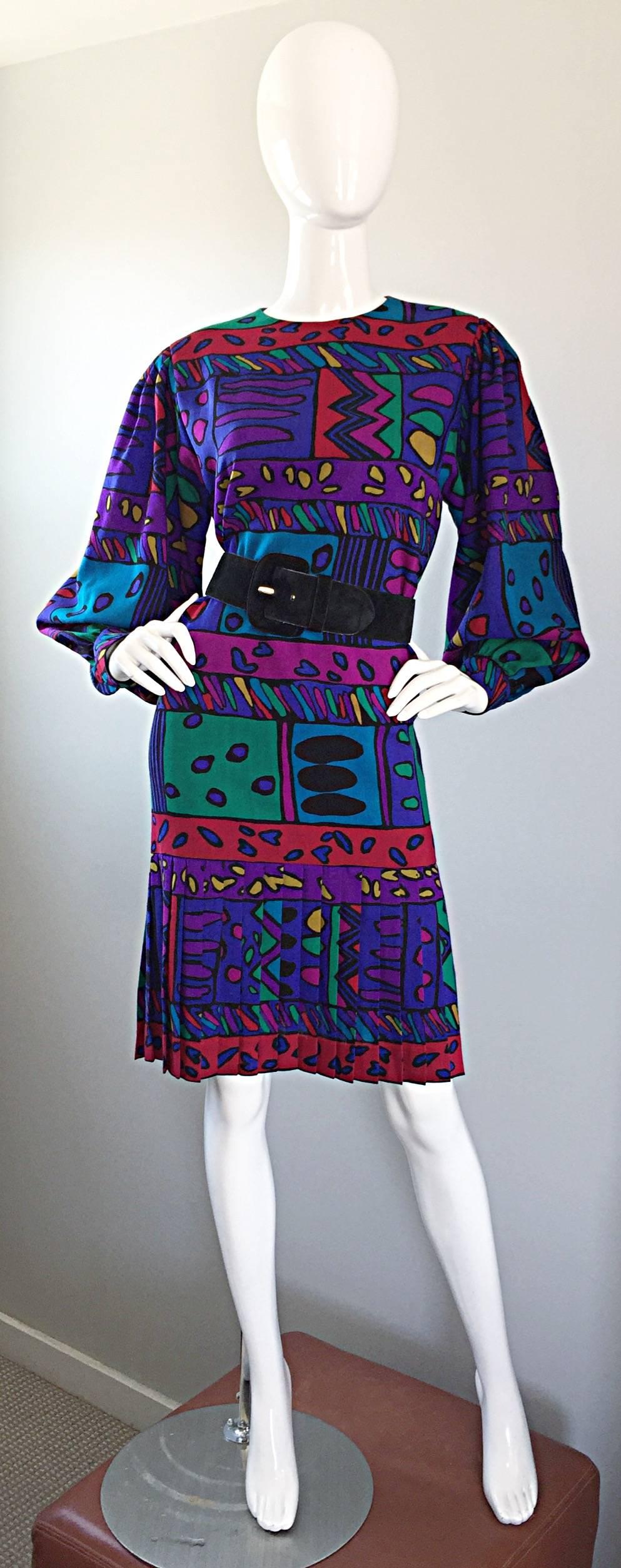 1980er Helga Howie Op - Art Vintage Drop Waist ' Herz ' Druck Buntes Kleid im Angebot 4