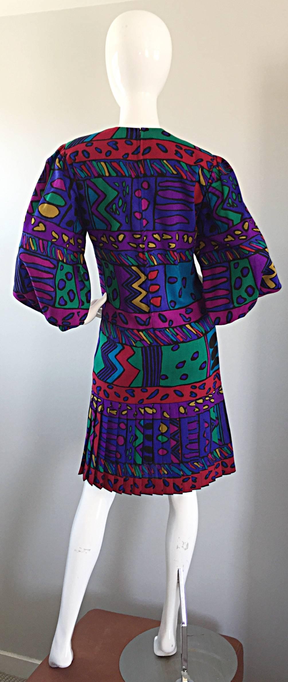 1980er Helga Howie Op - Art Vintage Drop Waist ' Herz ' Druck Buntes Kleid im Zustand „Hervorragend“ im Angebot in San Diego, CA