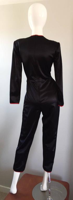 Rare Vintage Geoffrey Beene Black Silk Satin Cropped Jumpsuit / Cat ...