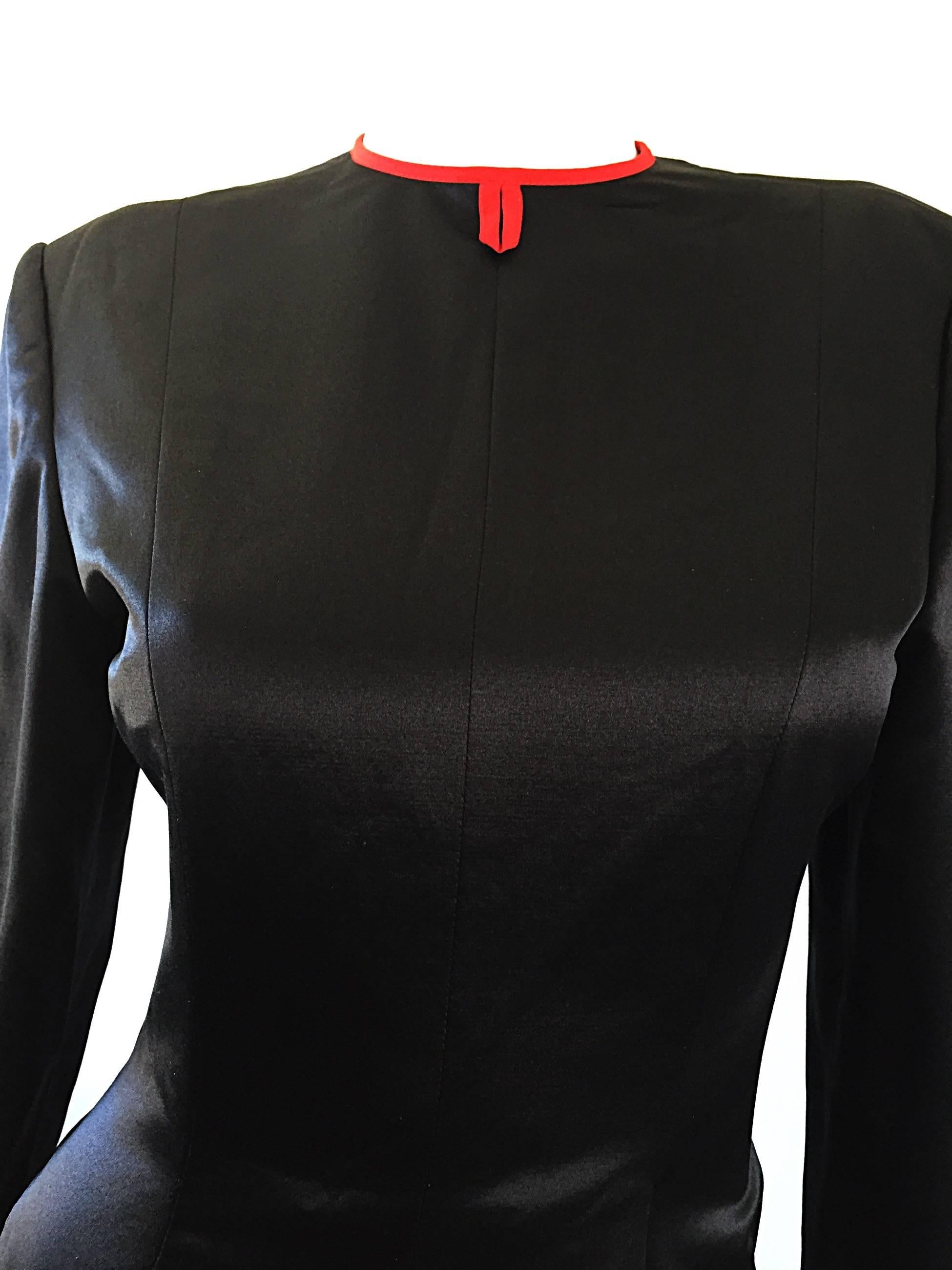 Rare Vintage Geoffrey Beene Black Silk Satin Cropped Jumpsuit / Cat Suit 1