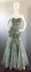 Breathtaking Vintage Jean Jacques Bertrand Couture Strapless Watercolor Gown