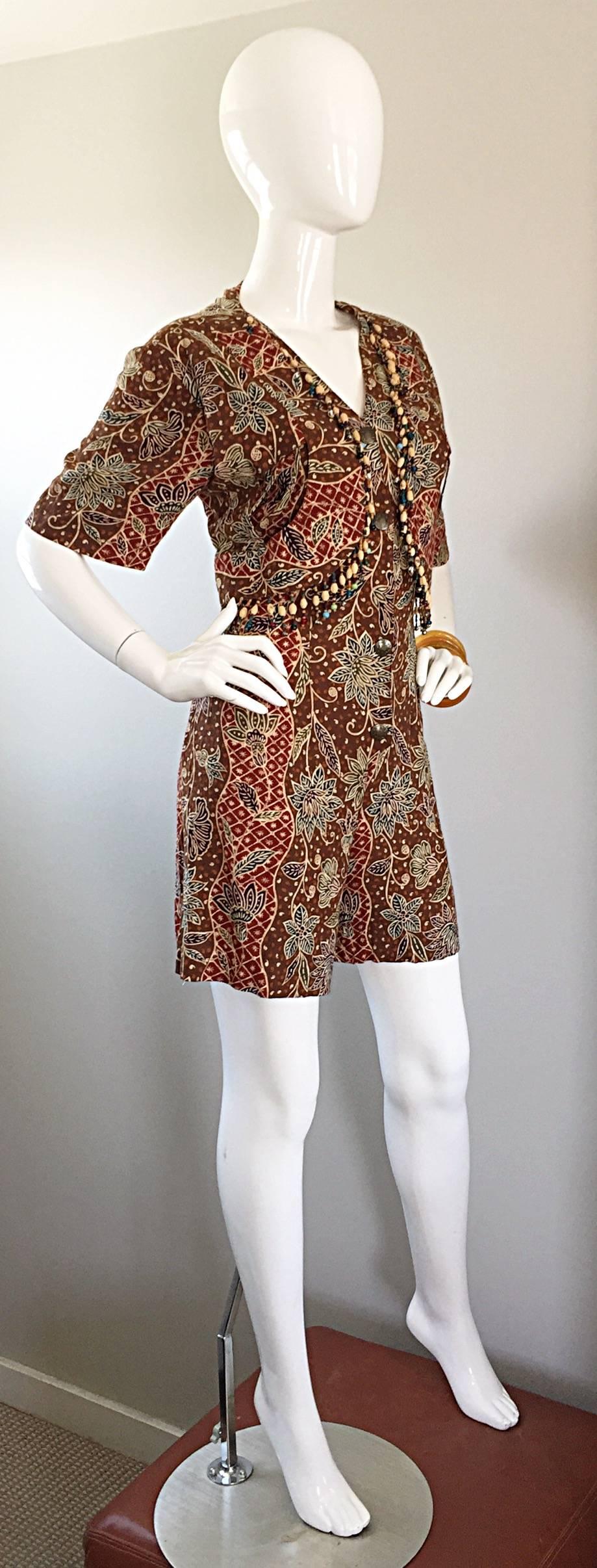 Amazing Vintage Romper Shorts Jumpsuit w/ Tribal Ethnic Print + Beads + Bells In Excellent Condition For Sale In San Diego, CA