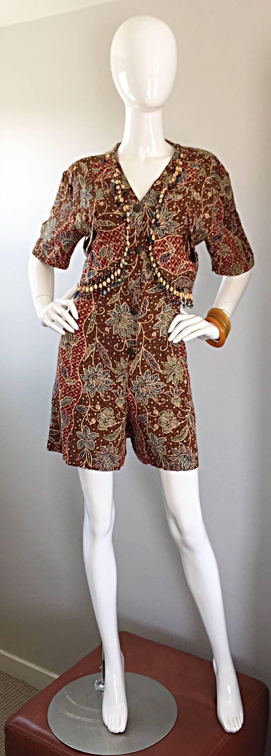 Amazing Vintage Romper Shorts Jumpsuit w/ Tribal Ethnic Print + Beads + Bells For Sale 1