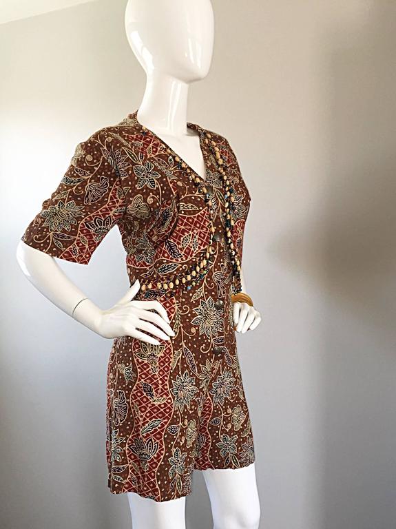 Amazing Vintage Romper Shorts Jumpsuit w/ Tribal Ethnic Print + Beads