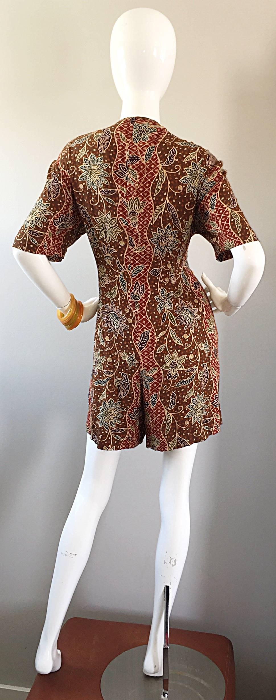 Amazing Vintage Romper Shorts Jumpsuit w/ Tribal Ethnic Print + Beads + Bells For Sale 2