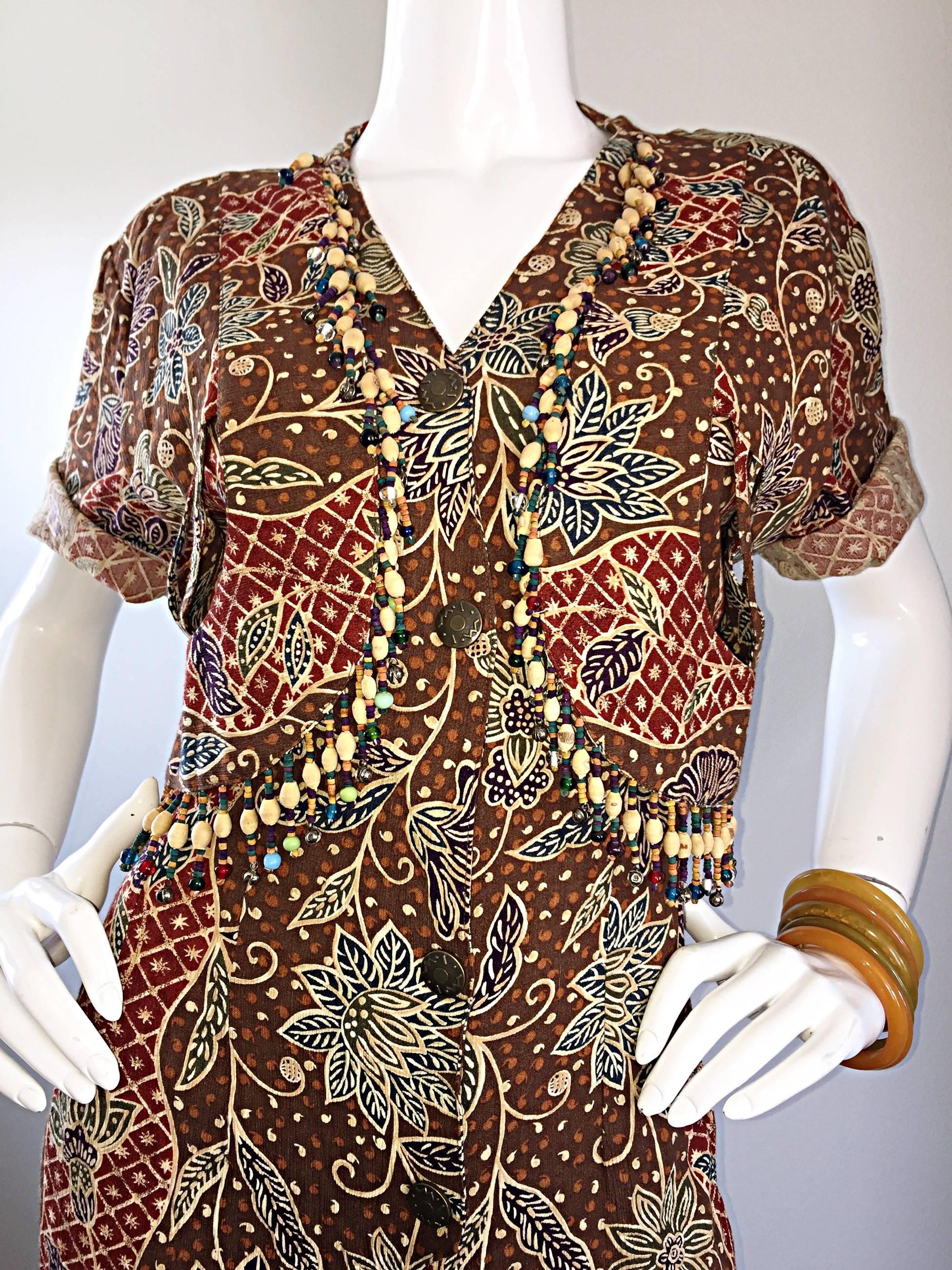 Women's Amazing Vintage Romper Shorts Jumpsuit w/ Tribal Ethnic Print + Beads + Bells For Sale
