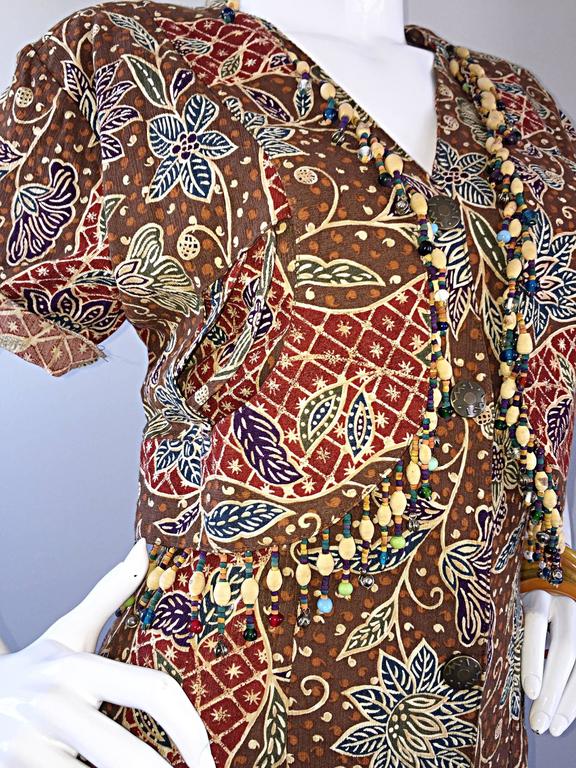 Amazing Vintage Romper Shorts Jumpsuit w/ Tribal Ethnic Print + Beads