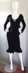 1990s Vera Wang Black Vintage Jersey Wrap Dress w/ Taffeta Mermaid Hem & Belt