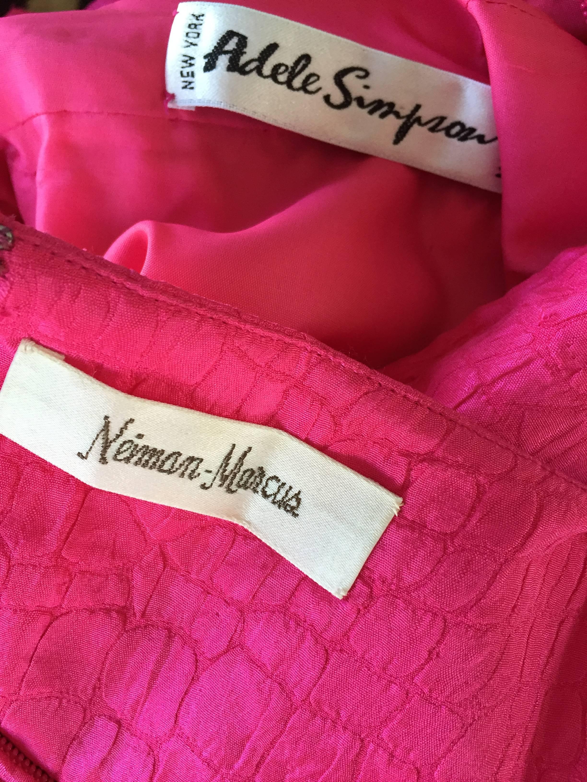 Vintage Adele Simpson for Neiman Marcus Shocking Pink Silk Crocodile Print Dress 5