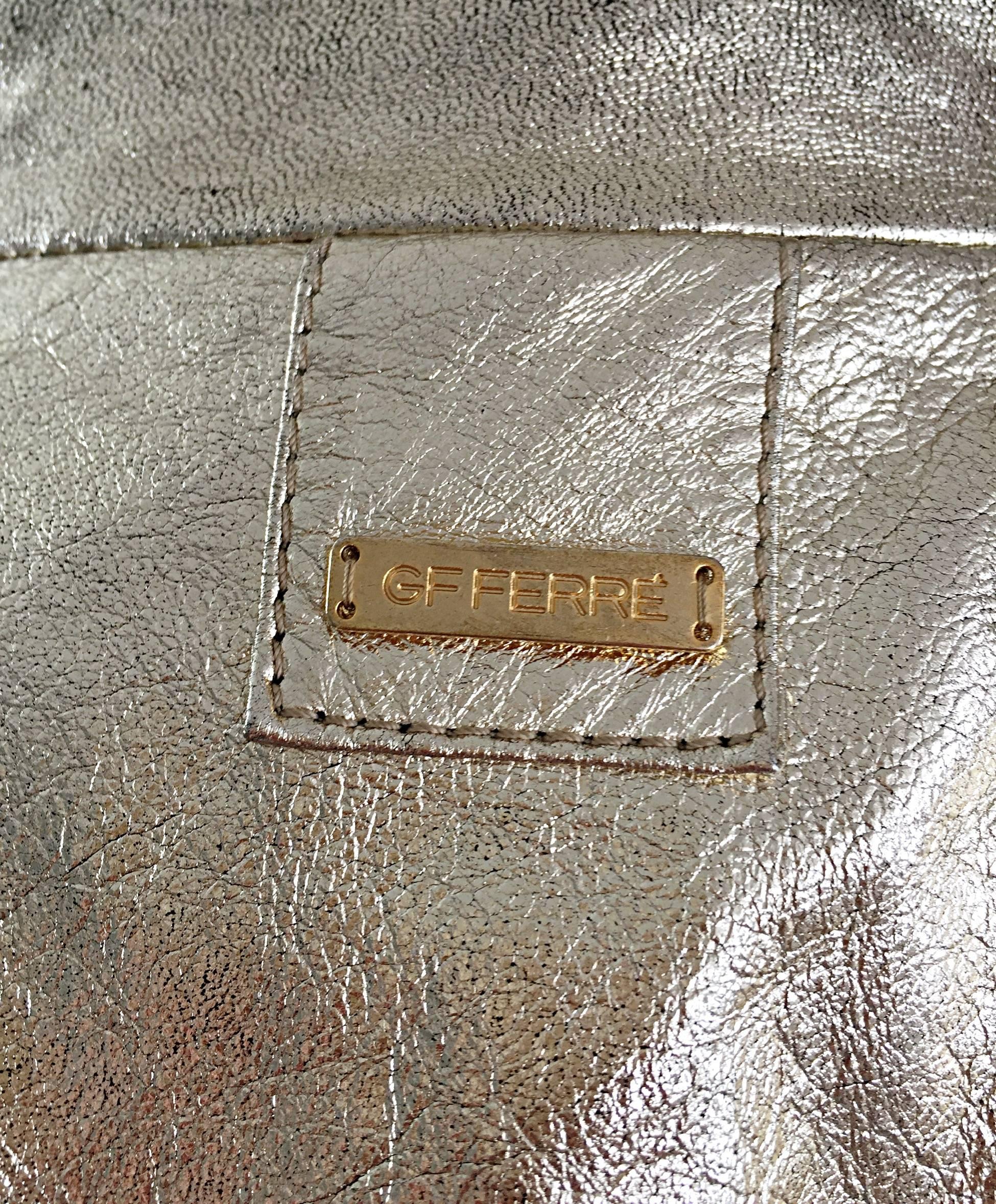 Vintage Gianfranco Ferre Gold Leather Distressed Motorcycle Moto 90s Jacket  2