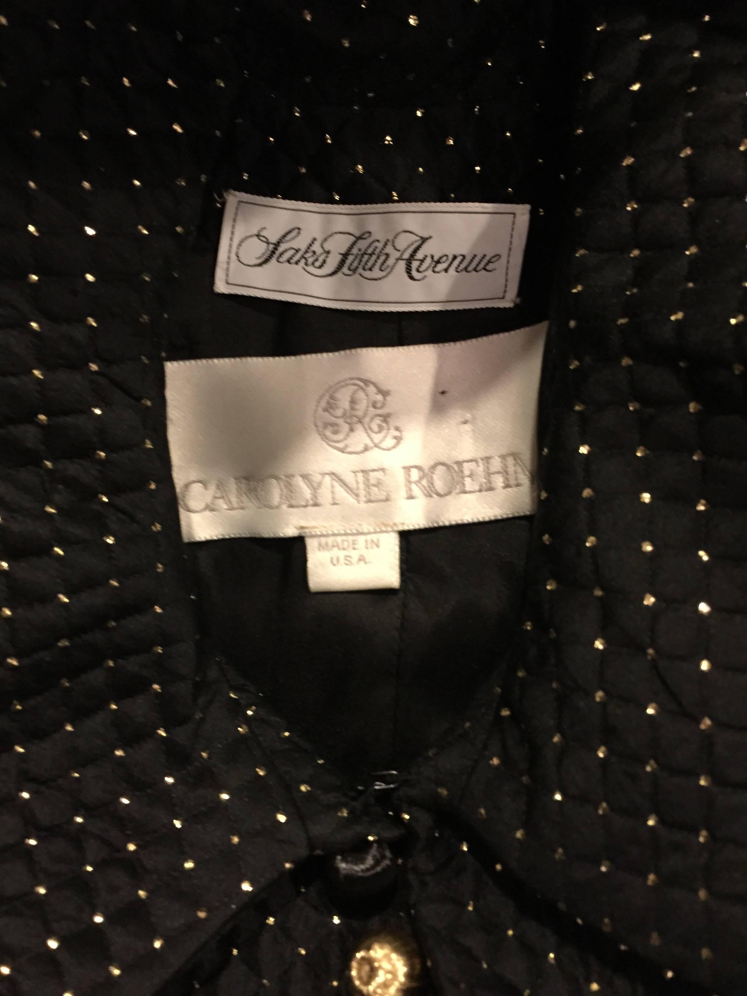 Carolyne Roehm for Saks 5th Avenue 1990s Black + Gold Silk Cropped Bolero Jacket For Sale 5