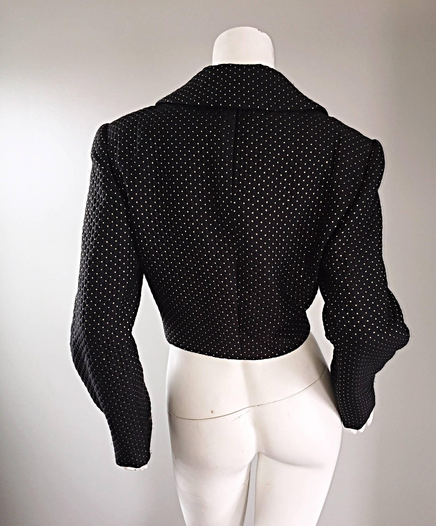 Women's Carolyne Roehm for Saks 5th Avenue 1990s Black + Gold Silk Cropped Bolero Jacket For Sale